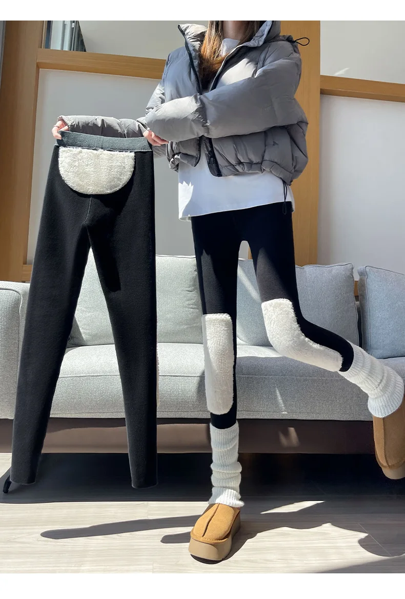 Women's Winter Fleece Lined Thermal Pants Elastic High Waist Slim Fit Thicken Legging Woman Waist Knee Protection Long Pants