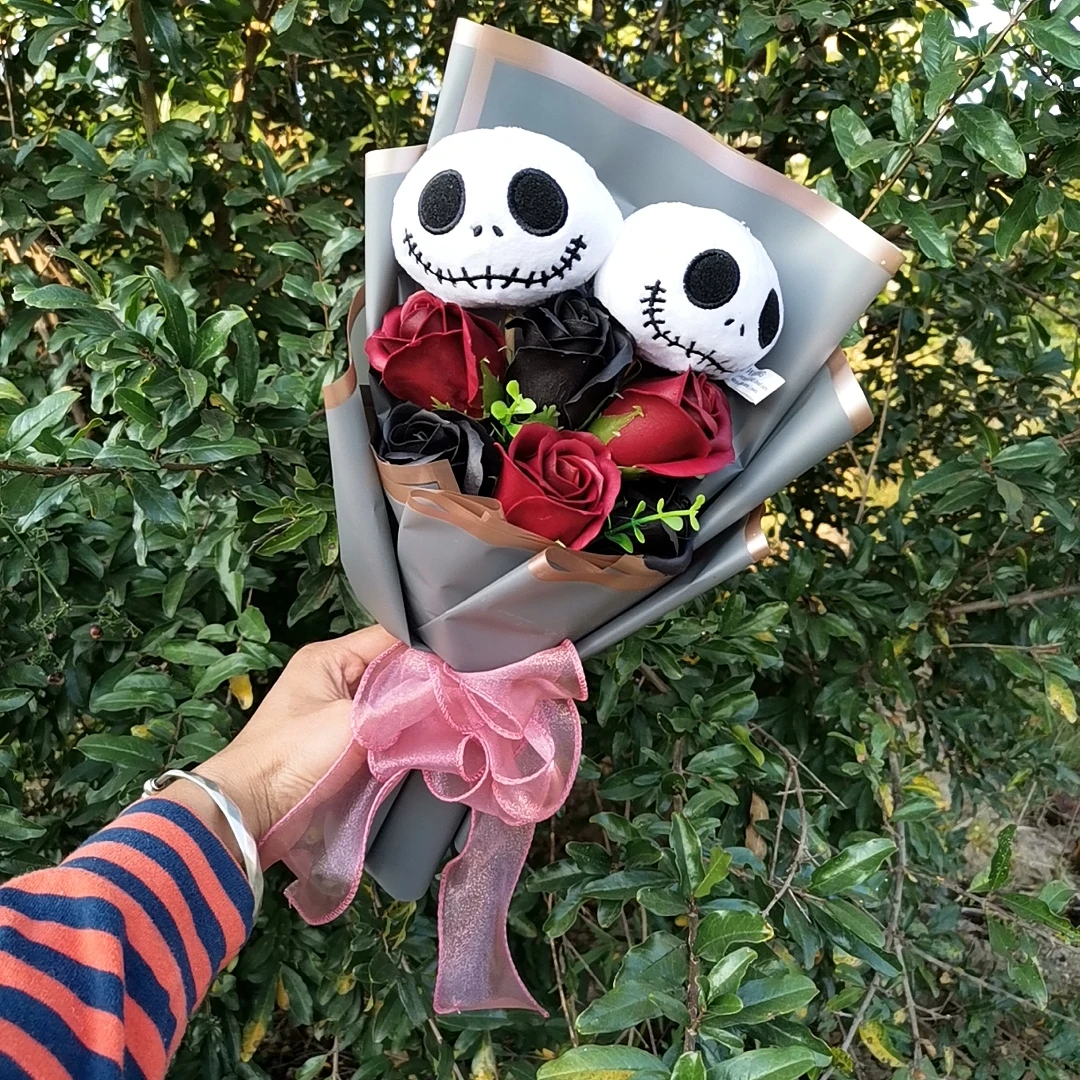 Halloween Jack Skellington Plush Bouquet Doll Toys With Soap Rose Flower Terror Skull Ghost Christmas Day/Valentine\'s Day Gifts