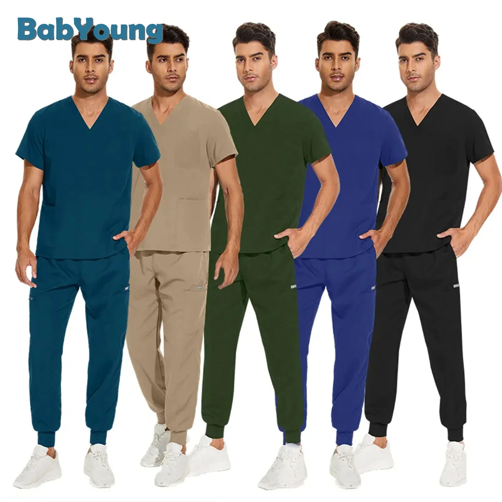 Multicolour Jogger Suits Doctor Nursing Uniforms Short Sleeve V-Neck Tops Pocket Pants Nurse Scrubs Set Medical Cical Clothes