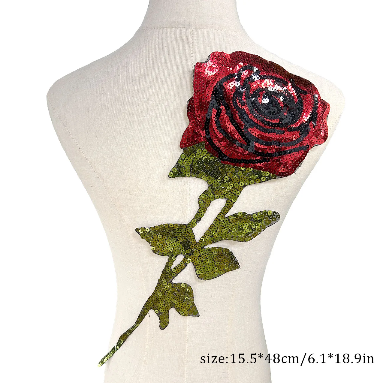 1PC Large Rose Red Sequin Embroidery Patch - Vivid Red Flower DIY Applique for Dress Coat Down Jacket Hole Repair Decor