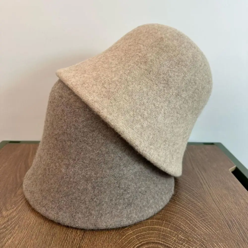 Fashion Solid Color Wool Fisherman Hat Warm Knit Fedora Hat Thick Windproof Warm Bucket Hat Women