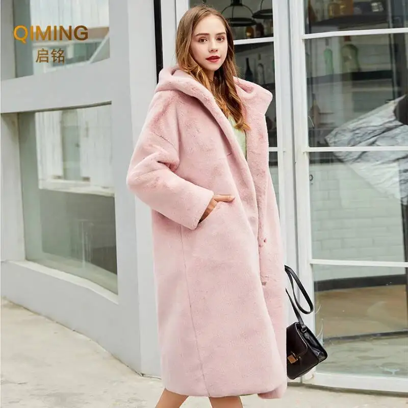 Winter Women Faux Rabbit Fur Coat Luxury Long Fur Coat Hooded OverCoat Warm Plus Size Female Plush Woman Coats Fluffy Jacket - view 5