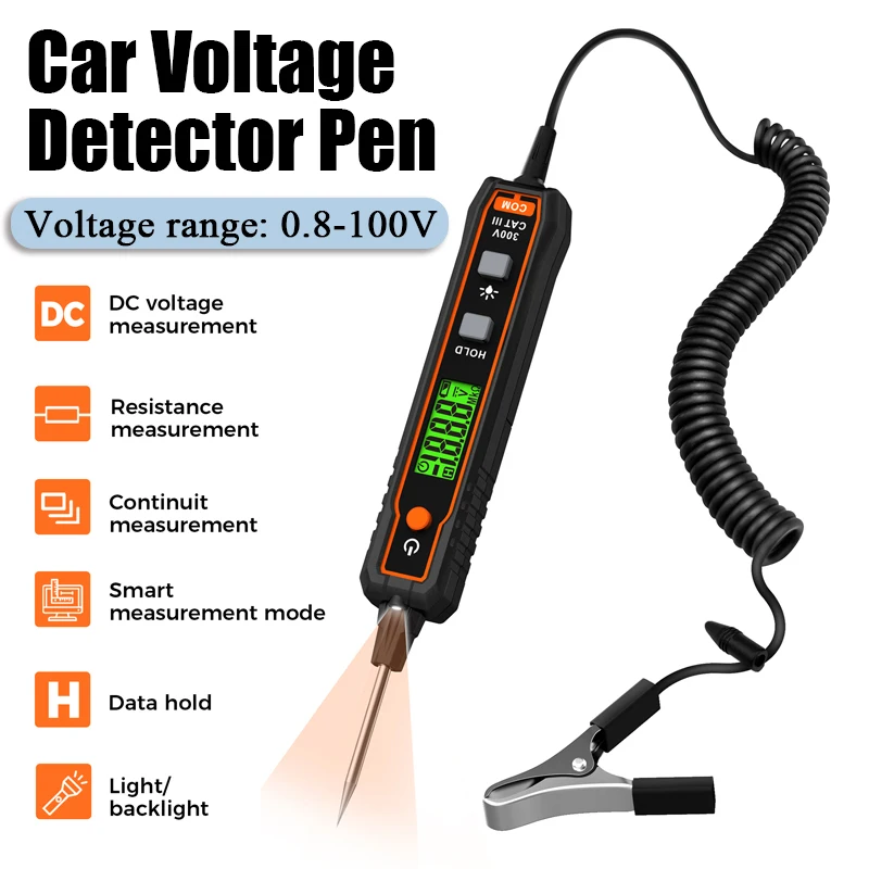 POROMETISTO 100V Auto-Spannungsdetektor-Stift, Taschenlampe mit Einstellbarer Empfindlichkeit, Digitaler LED-Stromkreisprüfer mit Hintergrundbeleuchtung