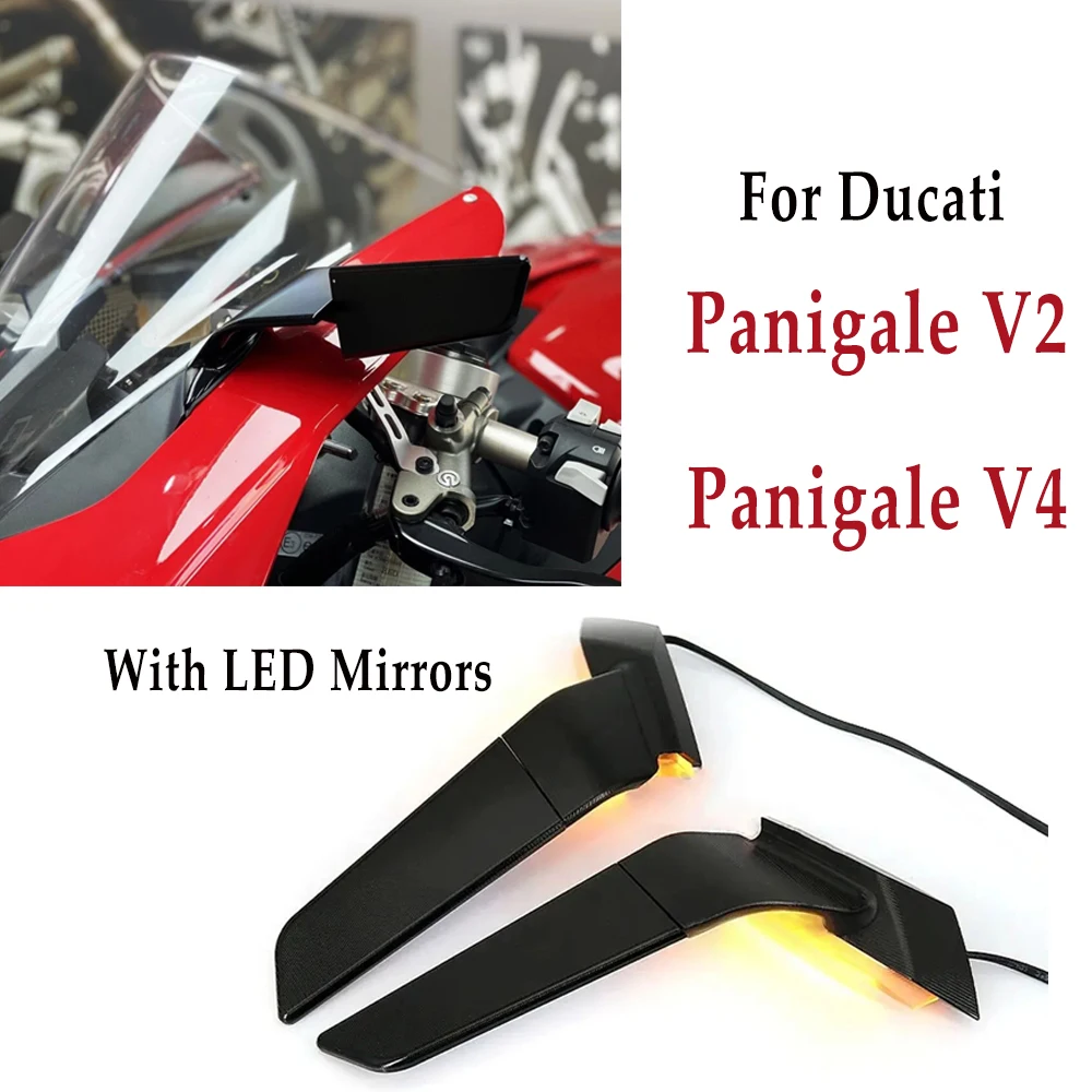 with LED New Motorcycle Rearview Mirrors For Ducati Panigale V2 2020-2023 PANIGALE V4 2019-2022 Rotating Adjustable Wing Mirrors