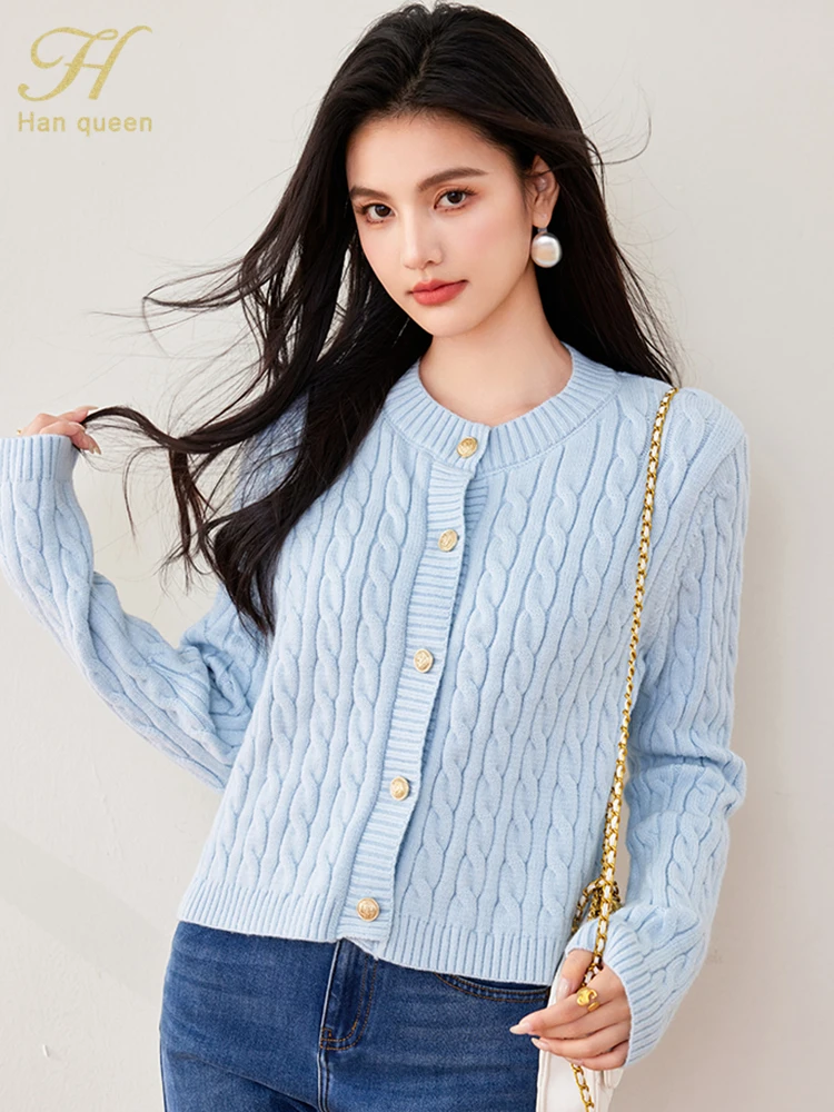 

H Han Queen Korean Thick Winter Women Casual Basic Loose Long Sleeve Cardigans Vintage Sweaters Warmth Knitwear Cardigan Sweater