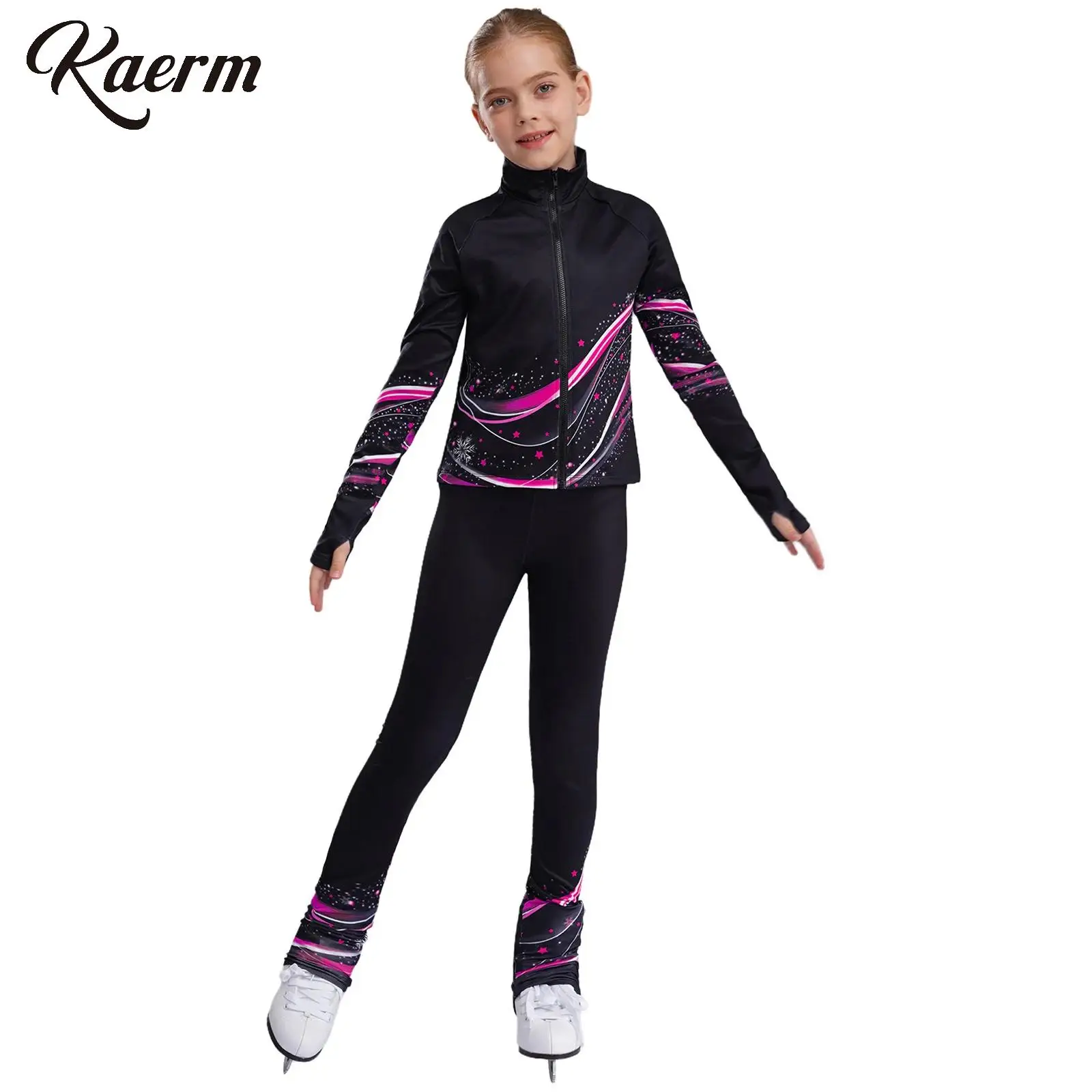 

Kids Girls Figure Skating Suit Ice Skating Training Pants and Jacket Set Thermal Insulated Set for Cold Arena Practice