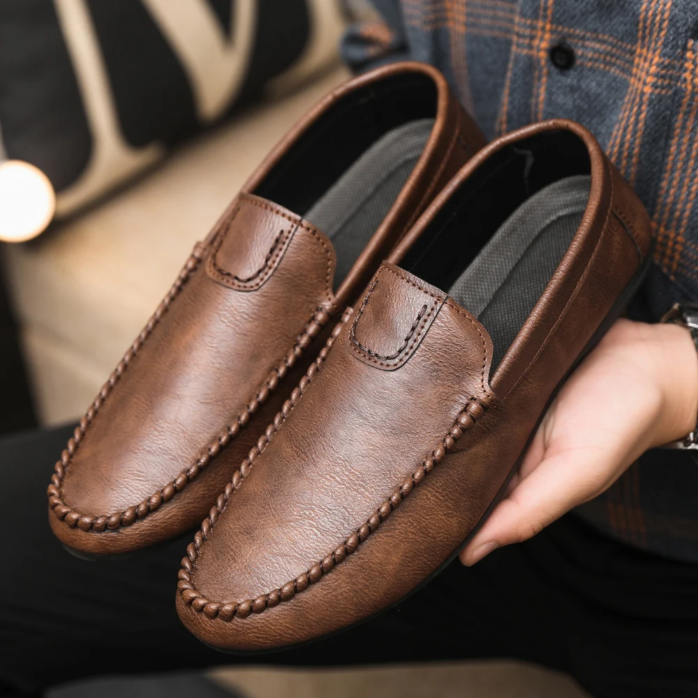 Spring and summer fashion trend Joker casual lines men's leatherette shoes black and brown work shoes