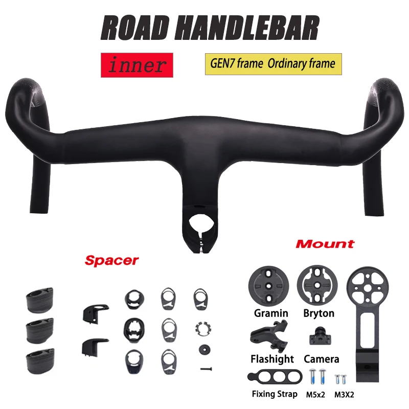 AliExpress NONE T1000 SLR 9 GEN7 Carbon Road Bicycle Handlebars Ultra Light Integrated Inner Cockpit 28.6mm Fork 380-440mm Bike Parts