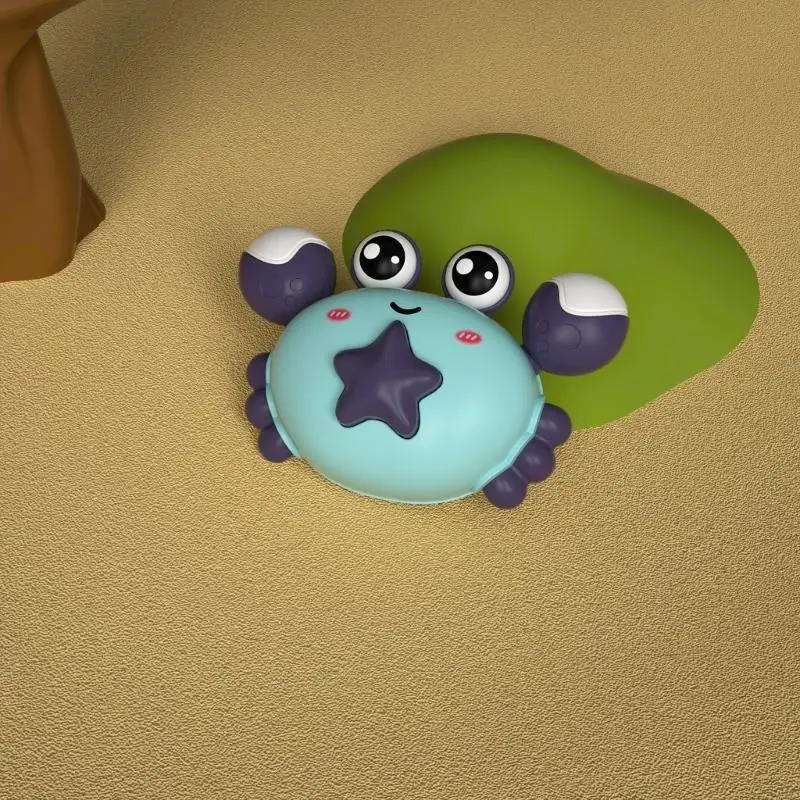 Kindercartoonkrabben duwen en gaan auto -speelgoedpers LED -pull -back voertuigspeelgoed voor peuter hand en oogcoördinatie