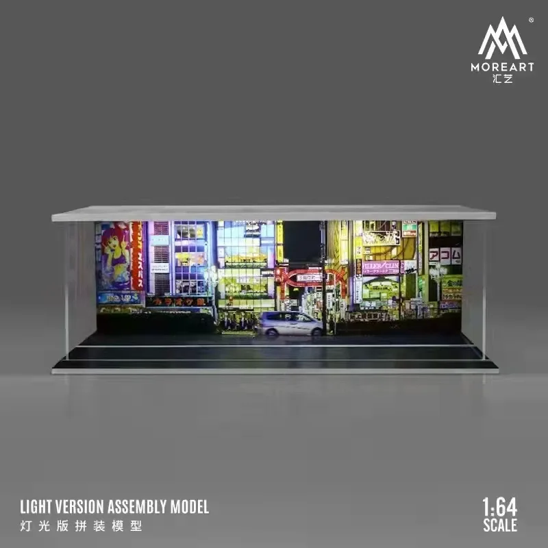 MOREART Model garasi mobil, 1:64 skala Diorama rakitan lampu LED tempat parkir mobil tampilan latar belakang Model koleksi mainan