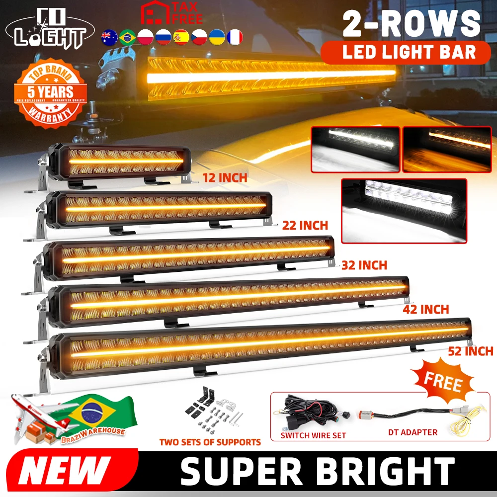 

CO LIGHT 52 Inch Dual Row LED Light Bar White Amber Offroad DRL Driving Lights with Side&Bottom Bracket for ATV SUV Boat 12V 24V