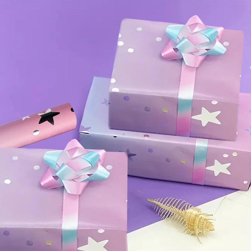 1Roll 43*300CM Gradient Color Star Pattern Wrapping Paper DIY Handmade Gift Box Craft Paper Wedding Birthday Party Decorations