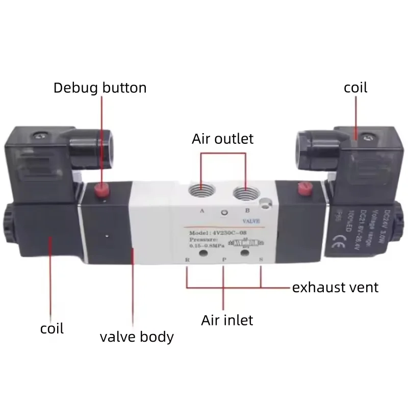 AirTAC 4V130C-06 4V230C-08 4V330C-10 4V430C-15 공압 공기 솔레노이드 밸브 5 포트 3 위치 방향 반전 12V 24V 110V 220V