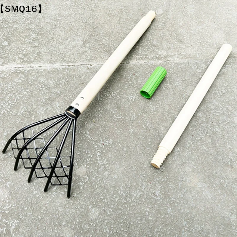 Clam Rake With Net 5 Claw Wood Handle Rake Shell Digging Tool Dig Seafood Accessories Weeding Farming Tool Handle Pitchfork【SMQ】