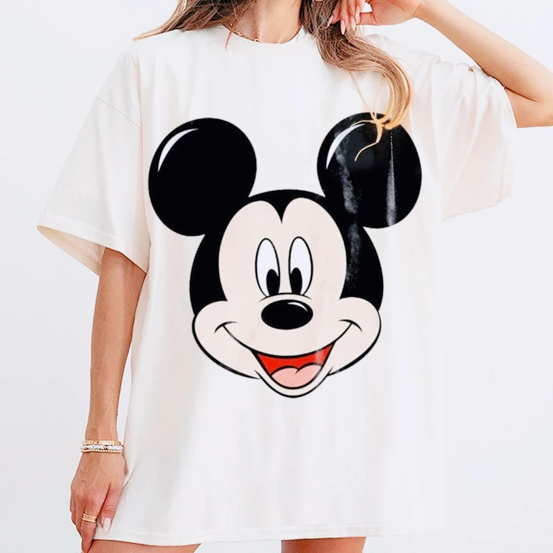 

Винтажная хлопковая футболка с короткими рукавами и принтом Микки с большим лицом, трендовая футболка унисекс Disneyland, подарок для отпуска, 2024, летняя футболка