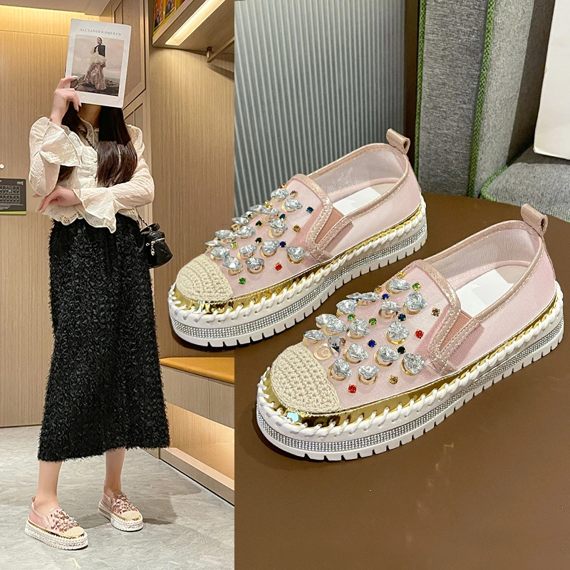 

High-quality Thick-soled Rhinestone Waterproof Platform, Versatile, Comfortable, Anti-slip and Breathable Women's Single Shoes