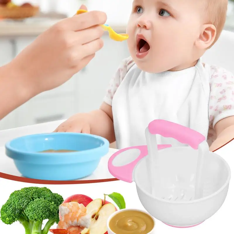 Food Grinding Bowl Food Serve Bowl With Grinding Rod Non-Slip Food Mill Bowl Anti-Scalding Food Crusher For Kids Food