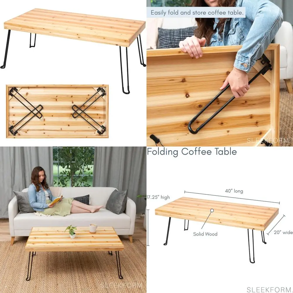 Compact Wooden Folding Coffee Table - Portable Light Wood Mini Desk for Small Spaces and Spas