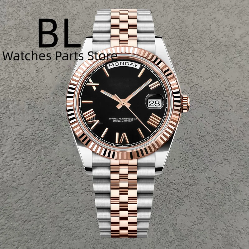 BLIGER Luxe CustomLogo Two Tone Rose Gold DD36DD40 Herenhorloges Miyota8285 Mechanische Horloges Saffierspiegel Waterdicht