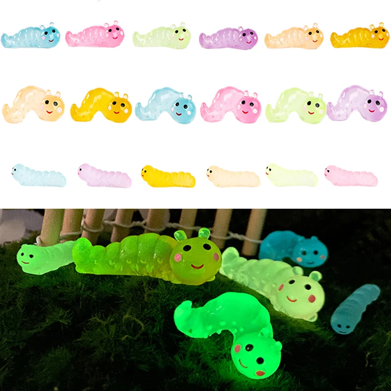 

18pcs Mini Luminous Caterpillar Moss Micro Landscape Decoration Glowing in Dark Caterpillar Figurines Fairy Garden Potted Decor