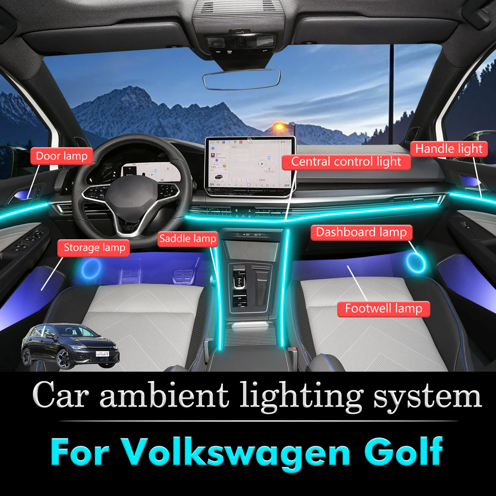 

For Volkswagen Golf Smart Remote Control Car Interior Ambient Light RGB 64 Colors LED Energy Saving Efficient Lamp Kit