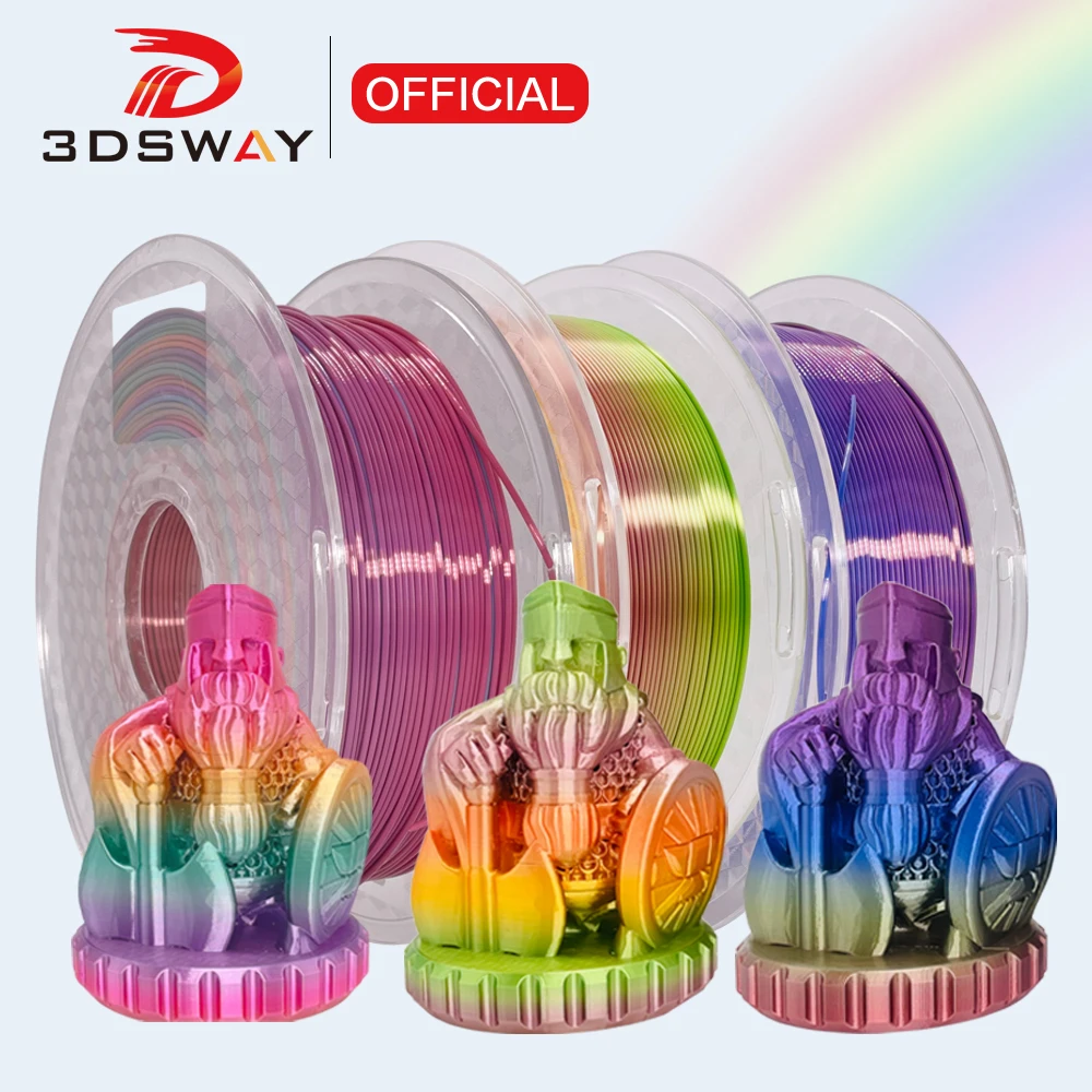 3DSWAY 3D Printer Filament PLA rainbow supplies 1.75mm imitation silk rainbow gradient material 3d printing FDM wire 1kg 250g