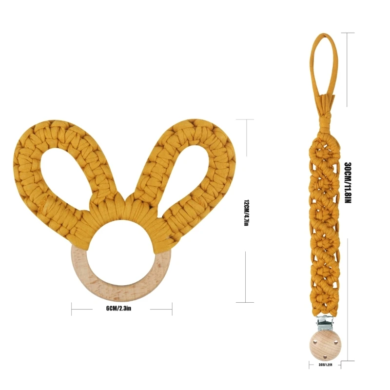 Beech Wooden Teether & Pacifier Clip Newborn Chewing Rings Teething Relief Gift