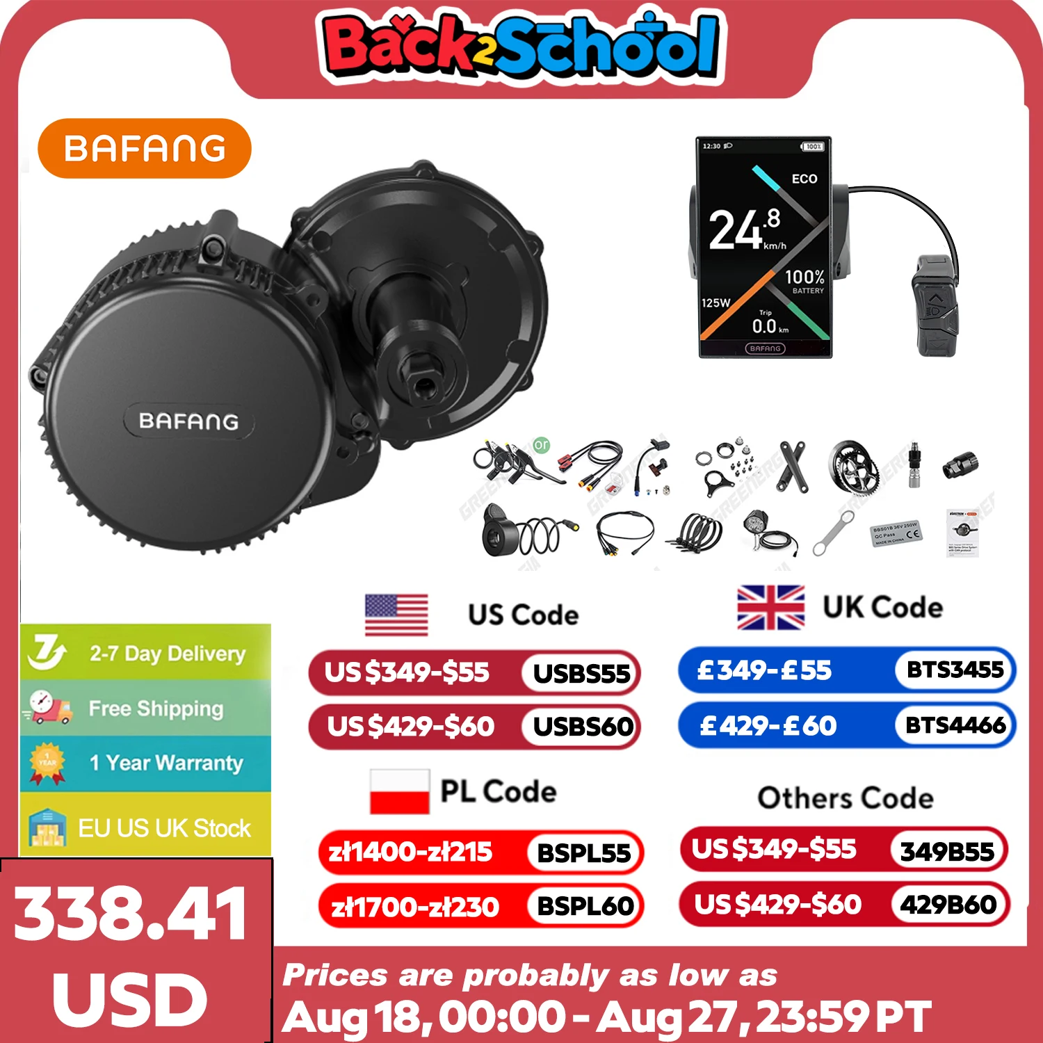 Bafang CAN 48V 500W Mid Drive Motor Kit 48V BBS02 BBS02B Kit di conversione bicicletta elettrica 8fun EBike Parti del motore Set completo