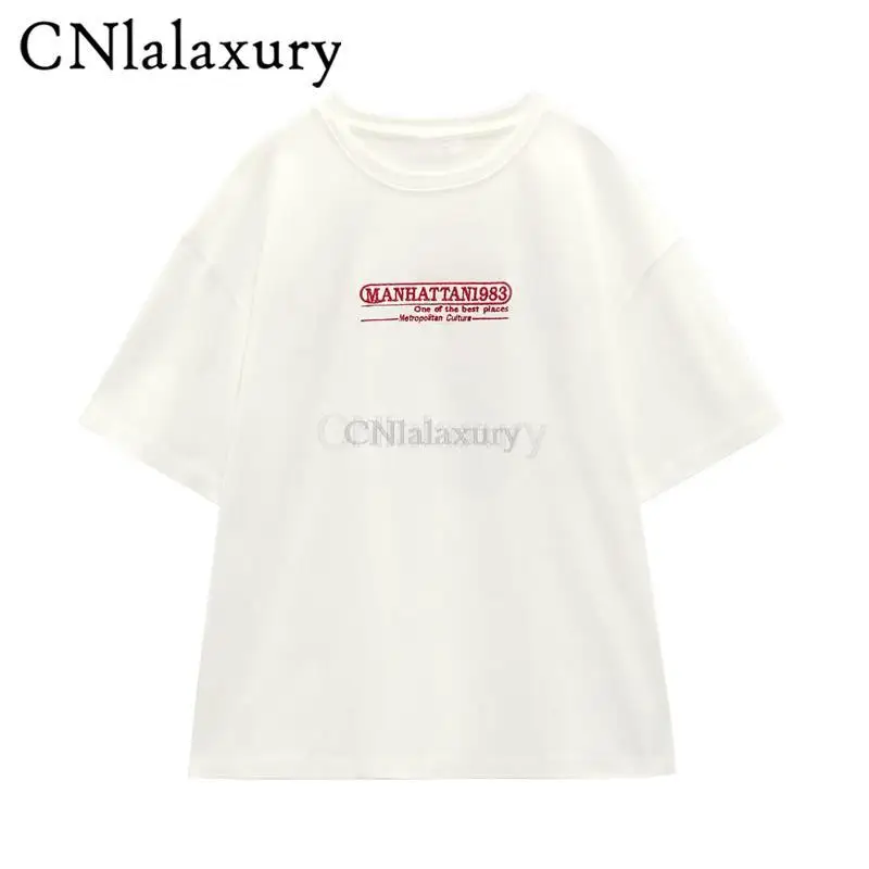 CNlalaxury Women T-Shirts 2023 Summer Tops New Fashion Girls Print Vintage Y2k Clothes Short Sleeve Casual Harajuku T Shirt