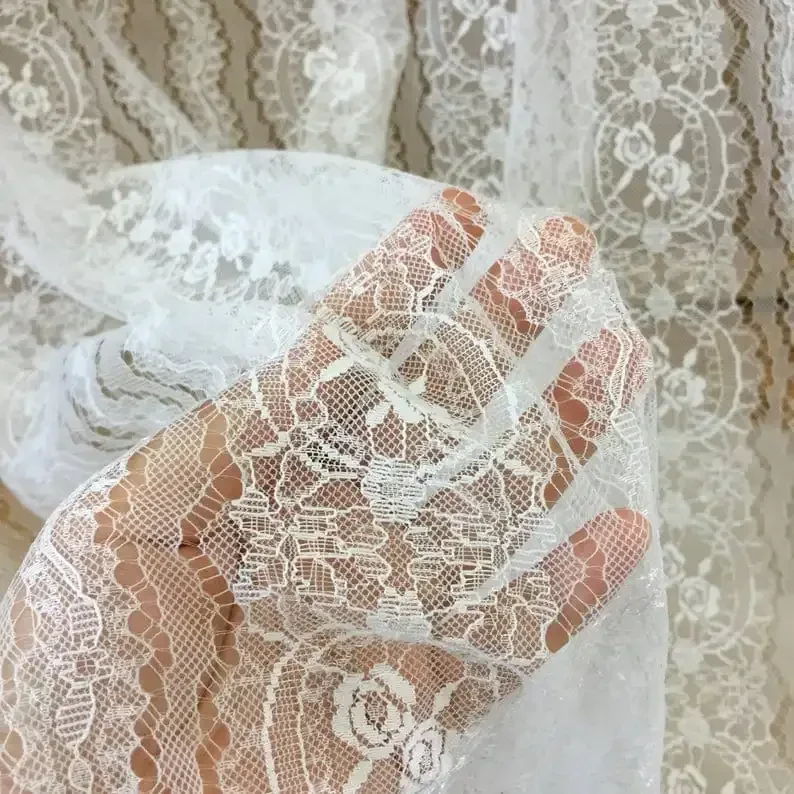 

Белый тюль с ресницами, винтажная кружевная ткань с вышивкой, тюль в стиле ретро, ткань для девочек, платье-пачка, свадебная фата
