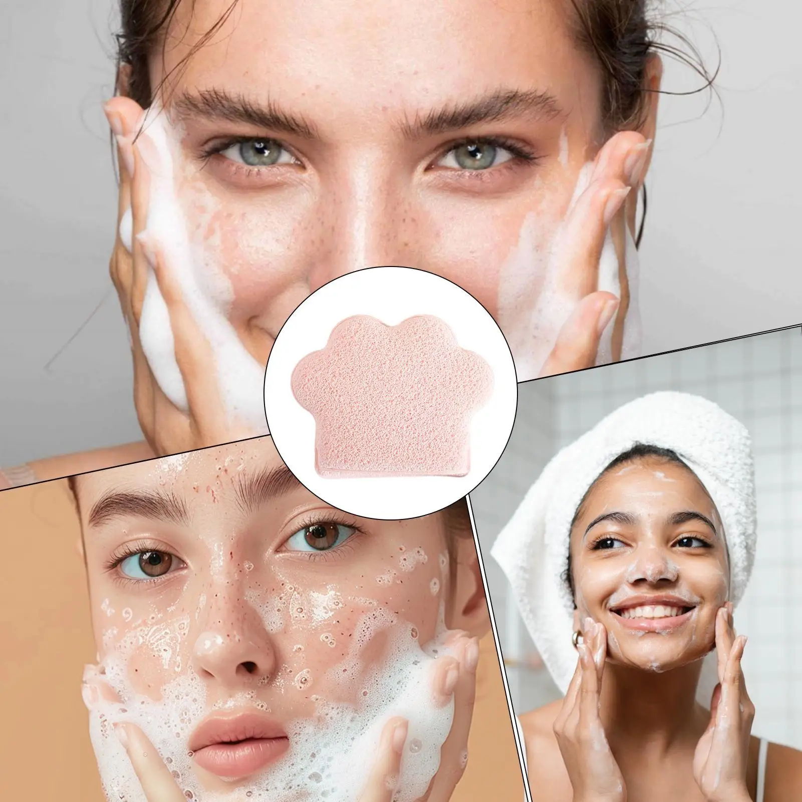 Esponja de limpeza facial ampliada, design de pata de gato, esponjas faciais comprimidas, tipo luva, toalhetes de remoção cosmética para banho