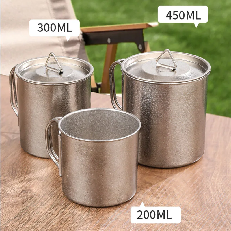 Pure Titanium Mug,Single Layer,Collapsible Handle,Corrosion Resistant,HighTemperature Resistant,Portable Water Cup,200/300/450ml