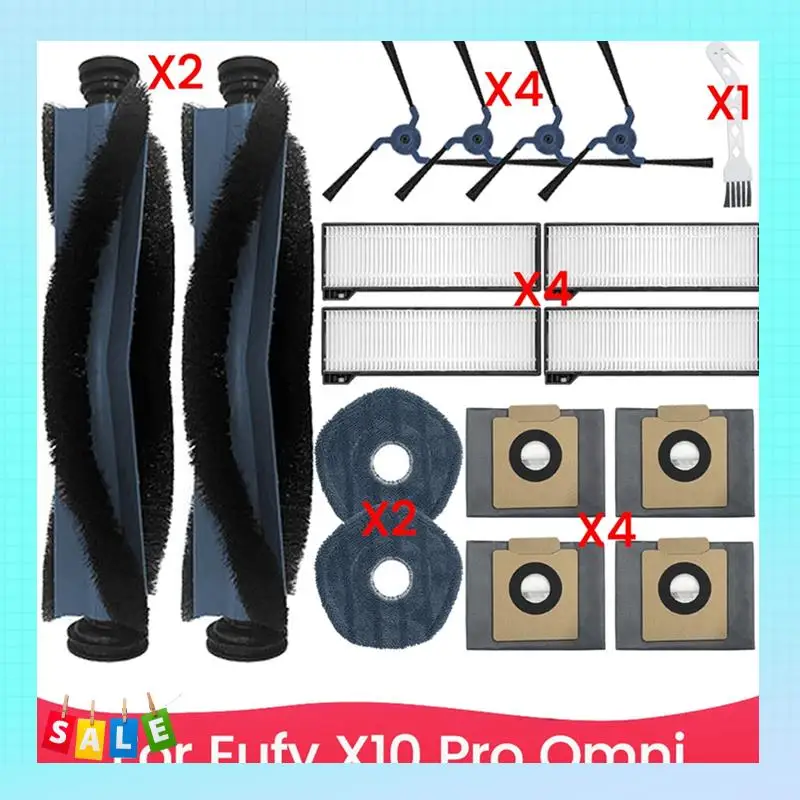A56X für Eufy X10 Pro Omni Staubsauger, 4 Staubsaugerbeutel, 2 Wischpads, 2 Hauptbürsten, 4 Kehrbürsten, 4 HEPA-Filter