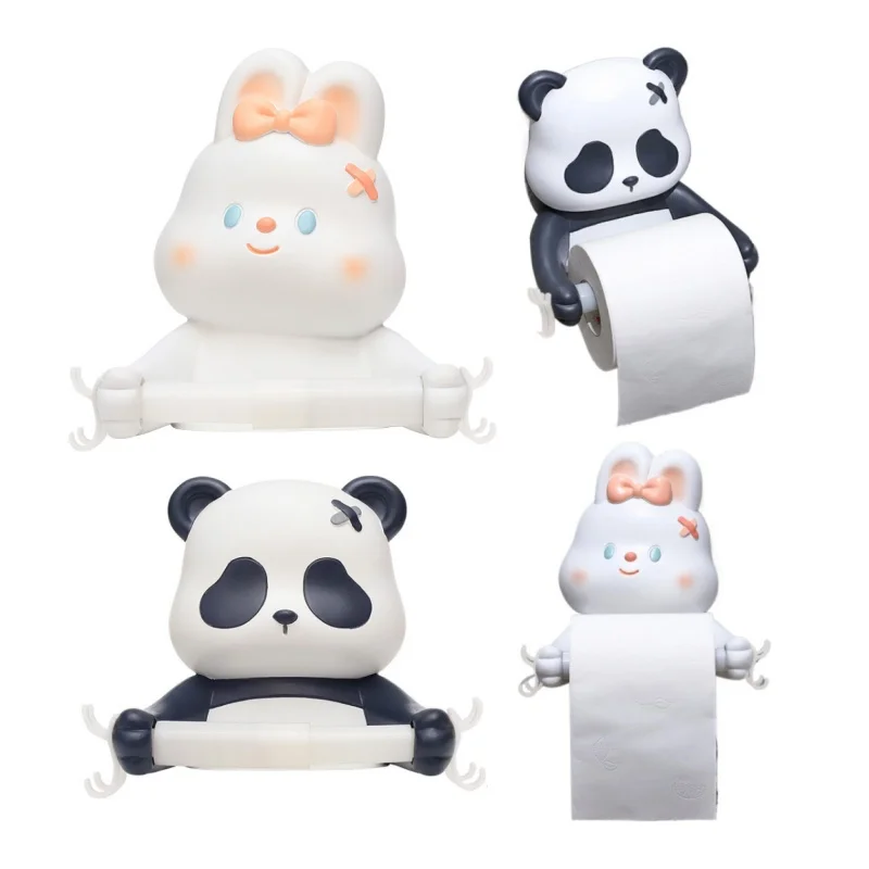 Creative Cartoon Panda Rabbit Roll Paper Rack Bathroom Toilet Face Towel Decorative Shelf Storage Hook