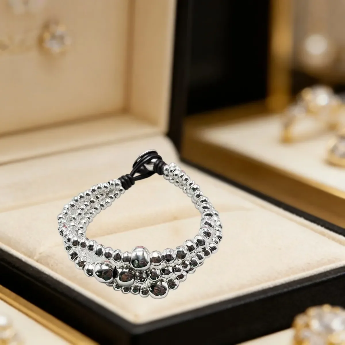2026 Spain Versatile Daily Irregular Multi layered Silver Beaded Bracelet Jewelry Accessories Party Gift