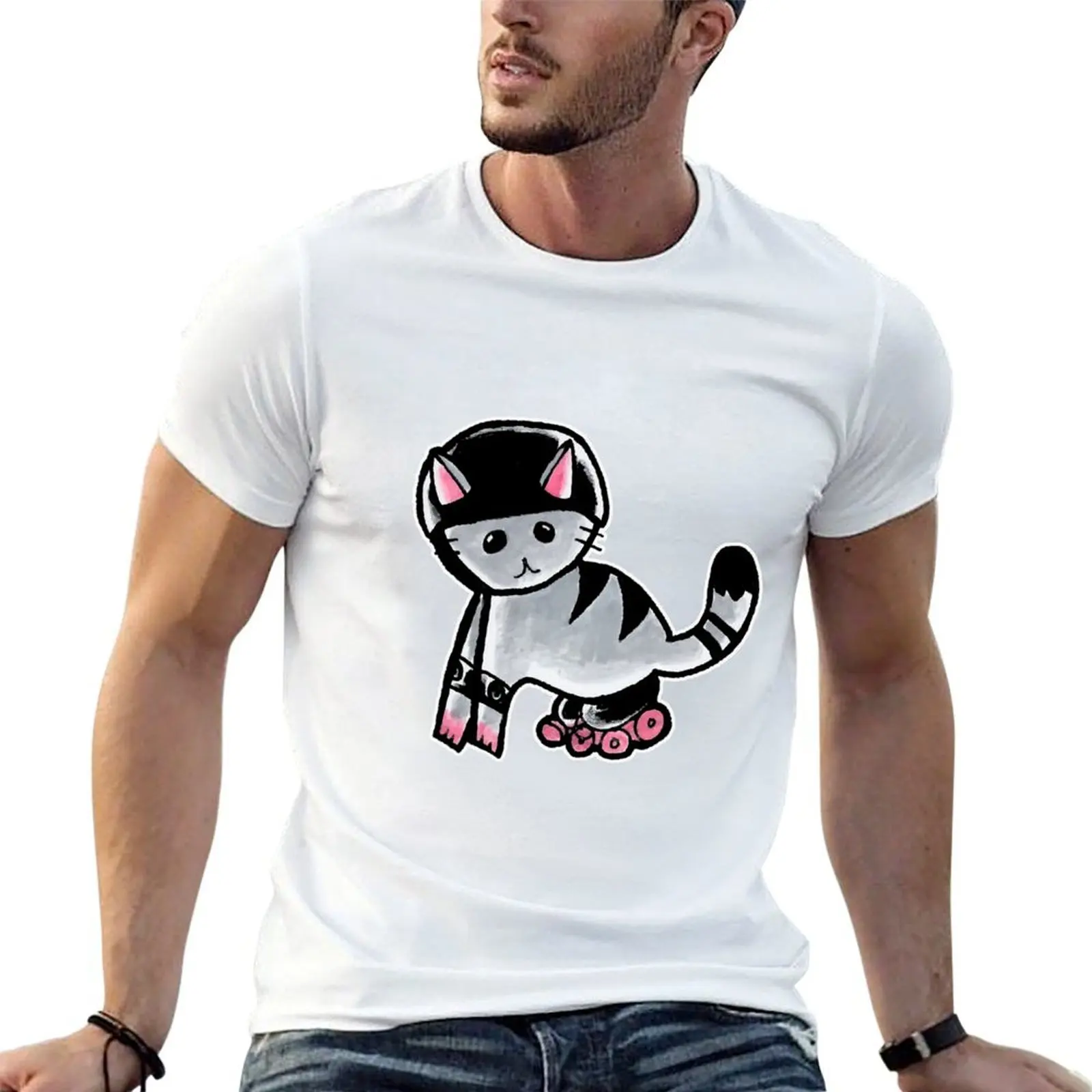 

Gray Roller Cat T-Shirt t shirts for man graphic funny t shirt man plain man t shirts high quality luxury brand T-shirt