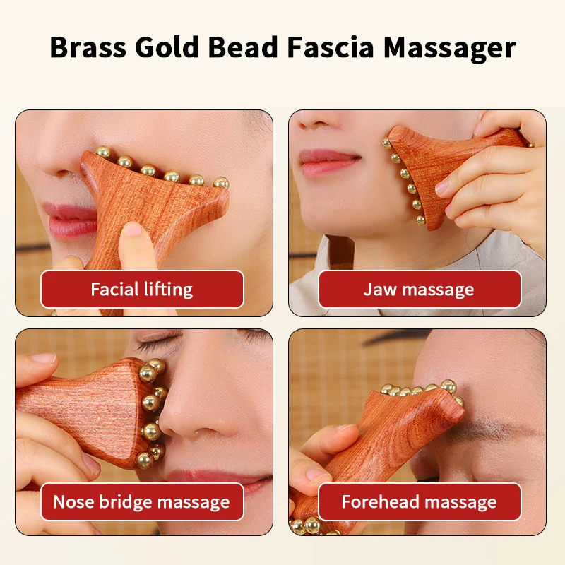Latão ouro grânulo facial fáscia ferramenta de levantamento bochecha beleza massagem gua sha drenagem linfática massageador ponto gatilho relaxamento