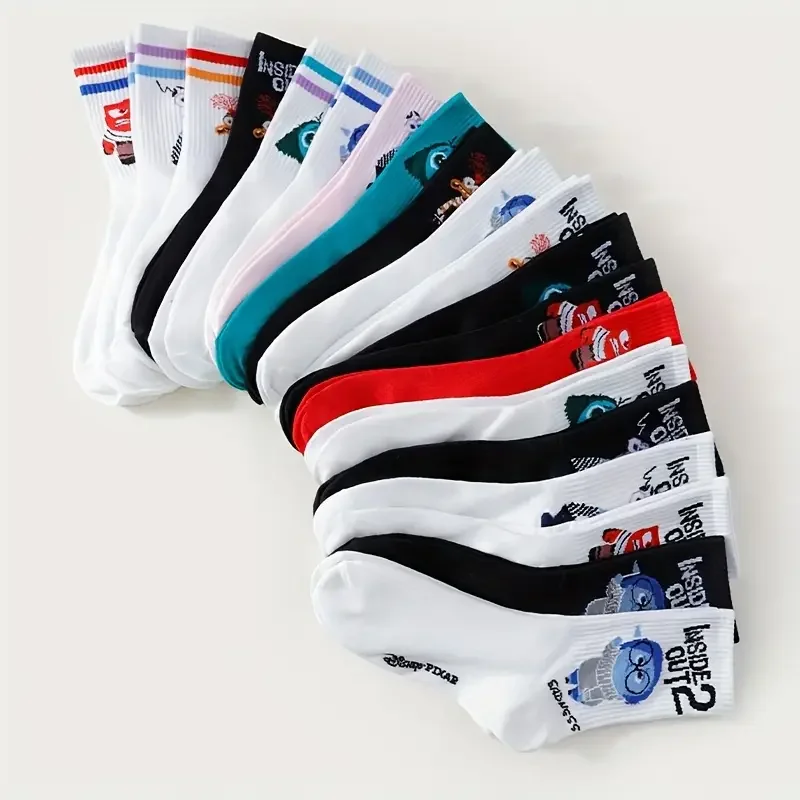 10 Paar zufällige Cartoon-Socken Set, Cartoon-Charakter Rundhals-Socken, weiche Baumwoll-Freizeitsocken, geeignet für den täglichen Straßenstil. – Detail 6