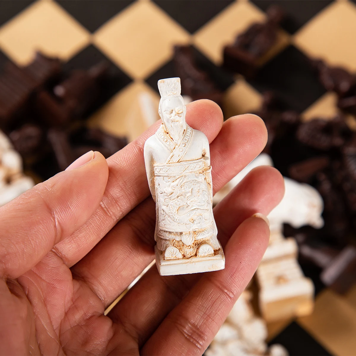 Medium Chess Terracotta Warriors Resin Chess Pieces Creative 3d Character Modeling To Do Old Leather Chessboard 34*34cm/13.39in