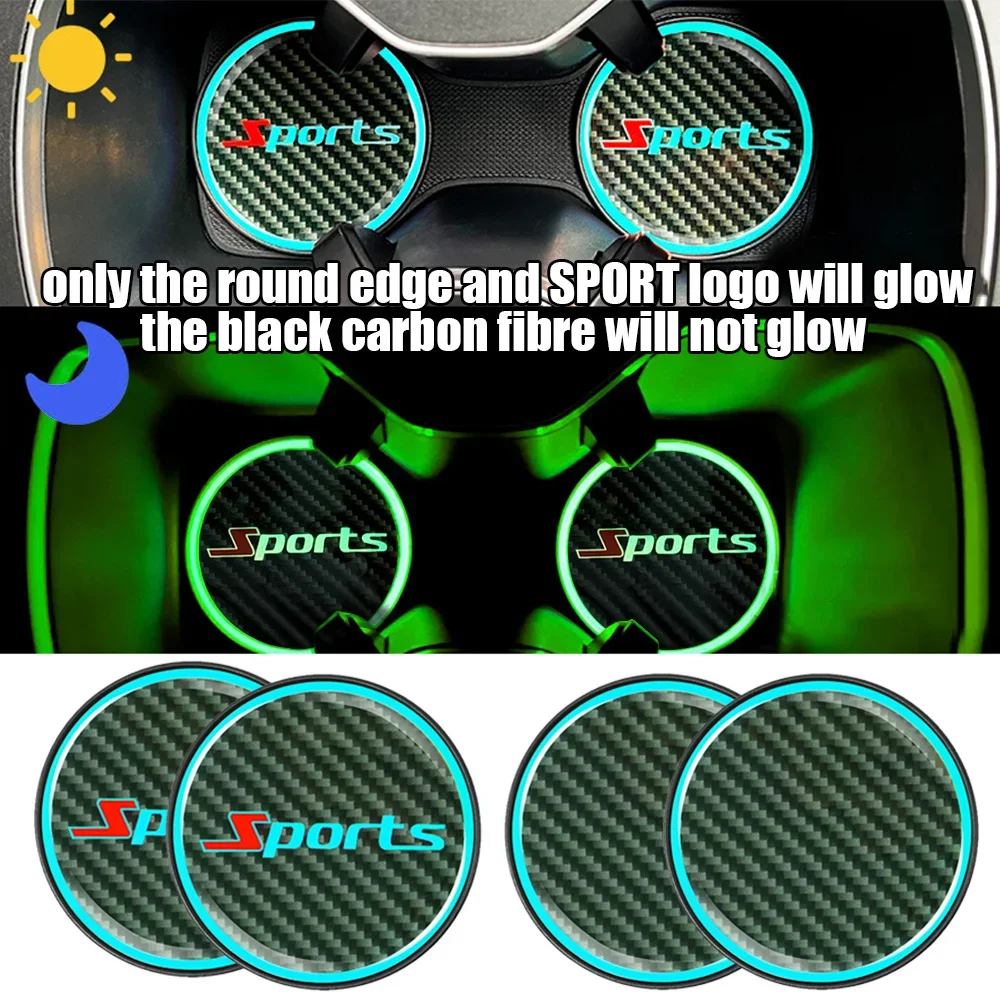 2Pcs Car Cup Holder Light Mat Pad Drink Coaster Luminous Anti Slip Cup Mat Decoration Universal Car Interior Accessories