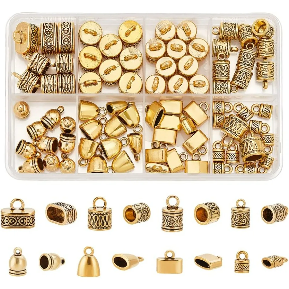 78 peças 8 estilos de liga estilo tibetano cabo de couro tampa final tubo de contas de metal fecho de laço para brinco pulseira kit de fabricação