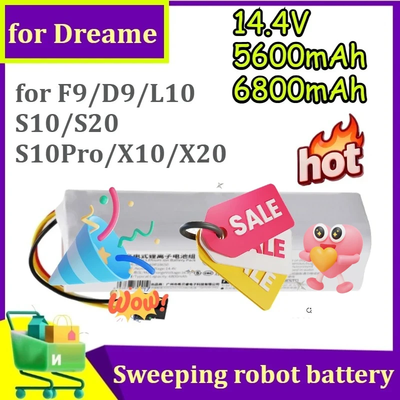 

Сменная батарея 14.4V 5600mAh 6800mAh для робота-пылесоса Dreame S10 X10 S20 S30 F9 L10