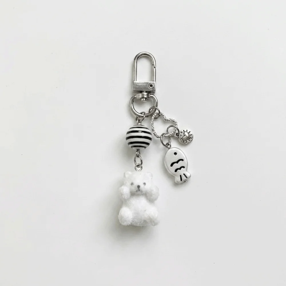 Unisex Cute Design Flocking Keychain Soft Plush Cartoon Keyring Pendant Animal Car Key Holder Luggage Tag