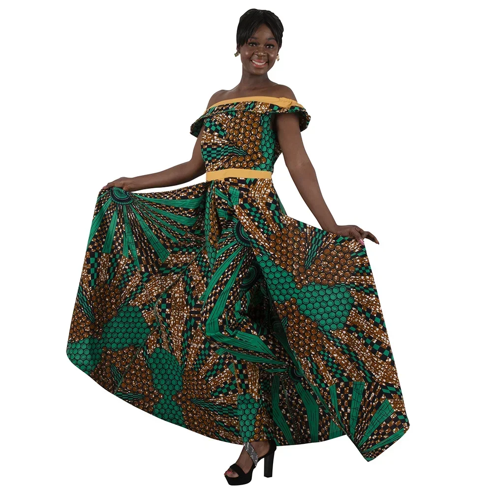 Mono elegante con hombros descubiertos para mujer, diseño africano Bazin, peleles sin mangas, pantalones largos Dashiki, talla grande wy6184