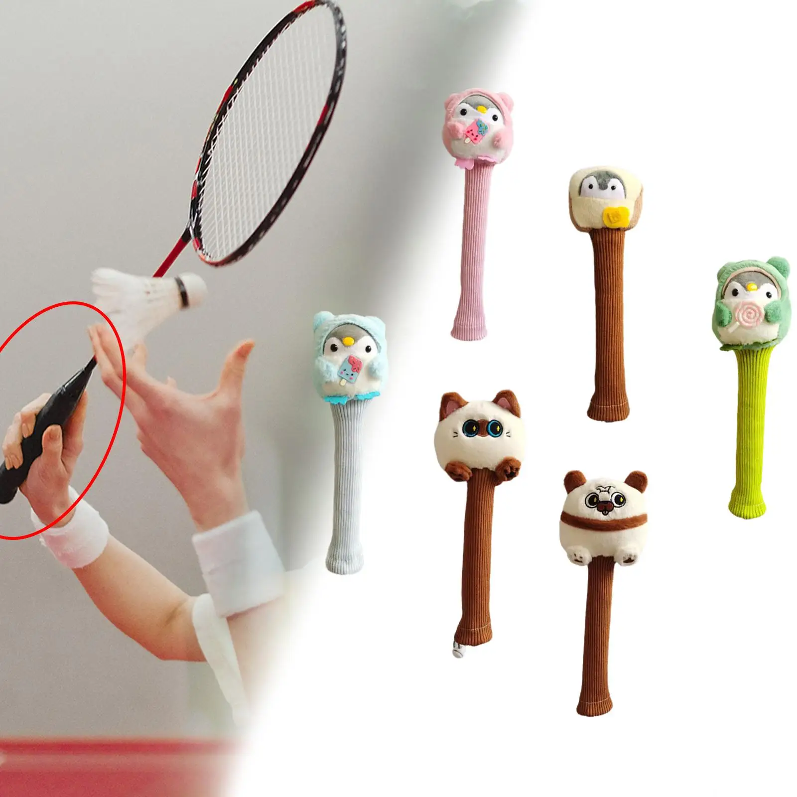 Badminton Racket Grip Cover Knitted Cute Stuffed Toy Doll Tennis Grip for Women