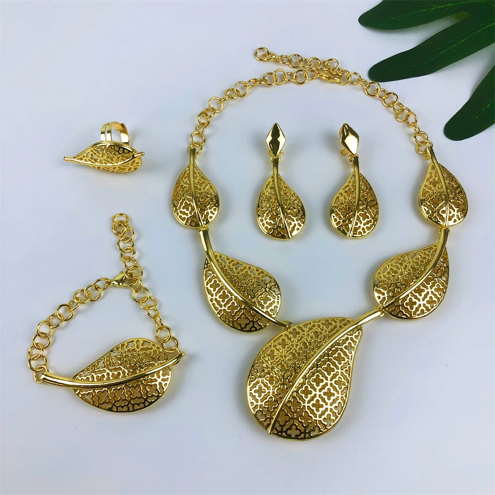 TITI New Women Necklace Earrings Ring Bracelet Jewelry Set Luxury Design 18K Gold Plated Fashion Jewelry Wedding Party Gift