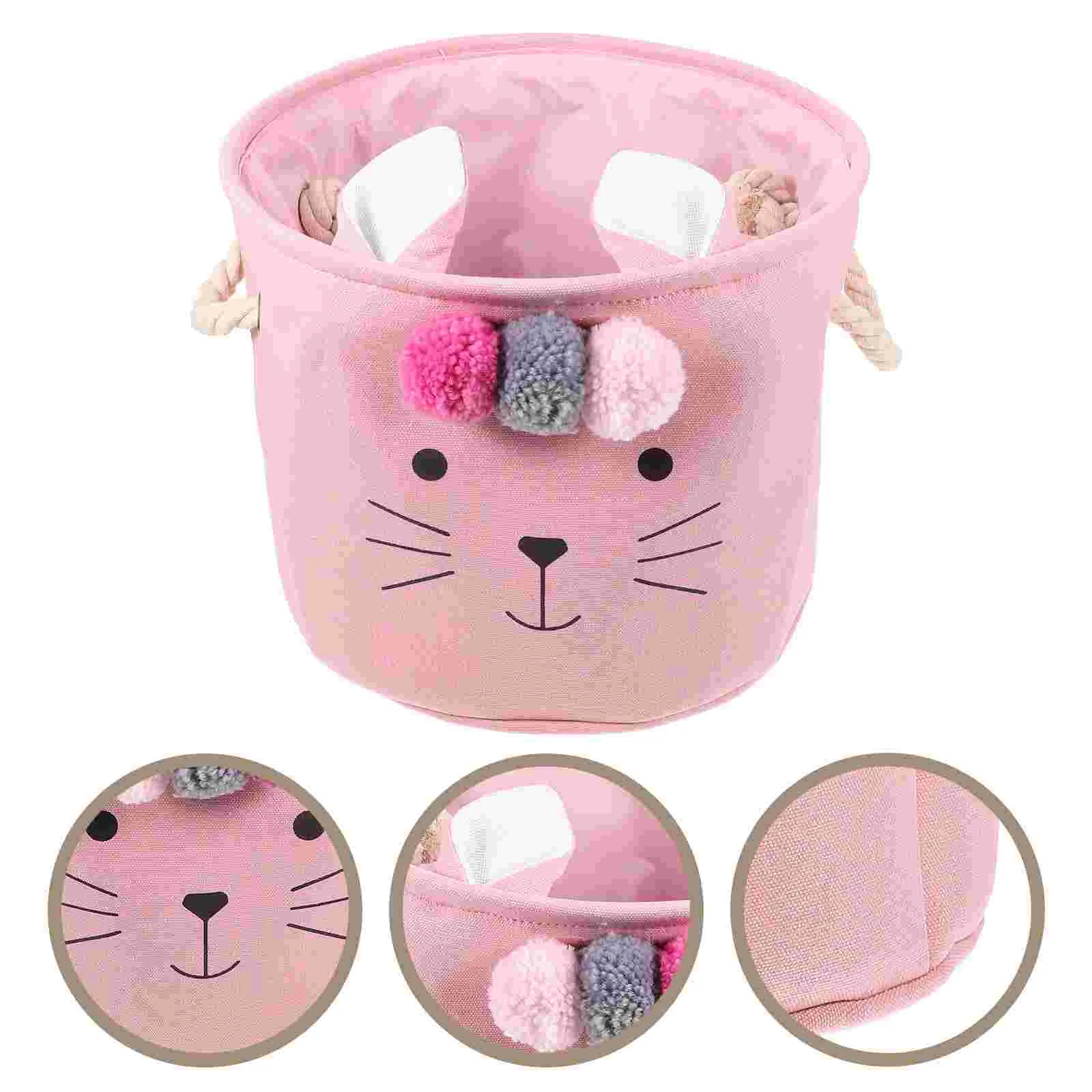 Pink Cat Fur Ball Storage Basket for Clothes Fabric Laundry Hamper Nursery Cute Gift Organizer