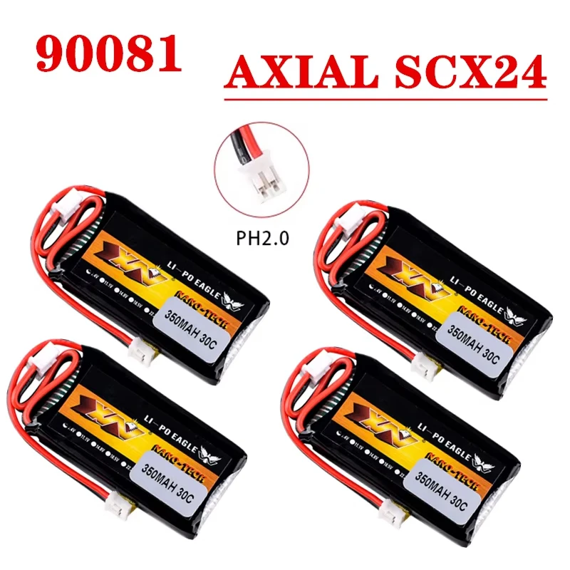 HJ 2S 7.4V 350mAh 30C Lipo Battery For AXIAL SCX24 90081 C10 1/24 Remote Control Car Models Accessories 7.4V Battery