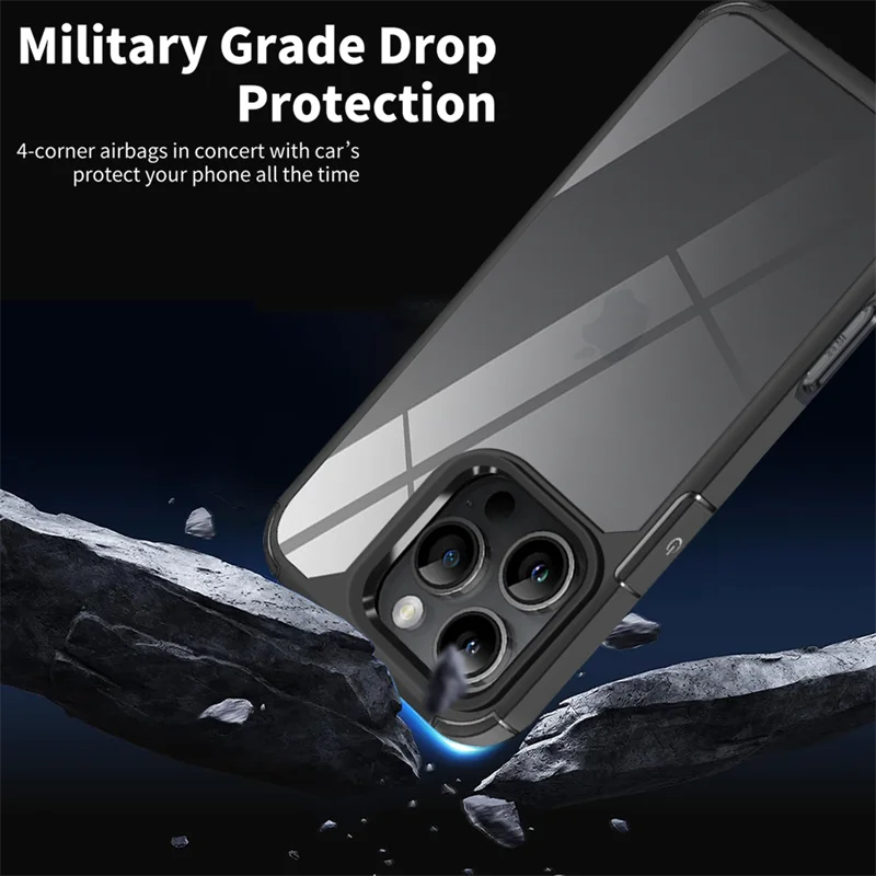 Luxe Schokbestendig Bumper Armor Transparant Case Voor iPhone 16 15 14 Plus 13 12 11 Pro Max X XS XR Zacht Frame Hard Acryl Cover