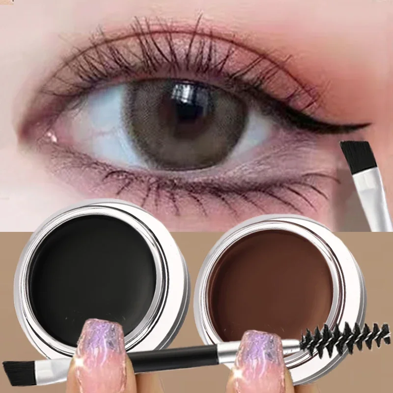 Delineador de ojos en crema para cejas, color negro y marrón, con brochas de maquillaje, resistente al agua, de larga duración, altamente teñido, Gel de estilismo Natural para cejas, cera cosmética